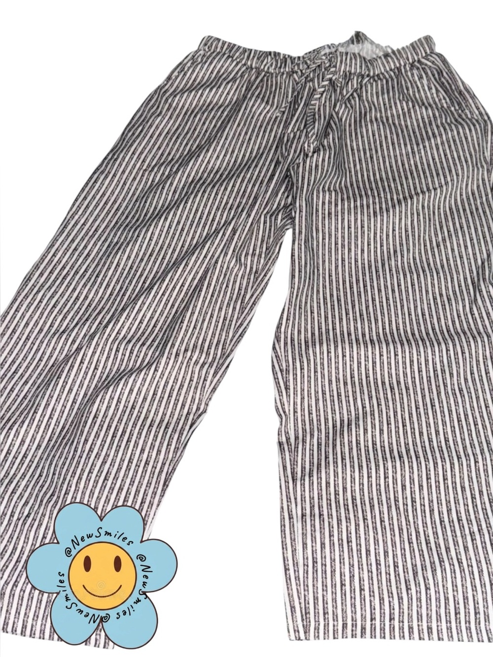 Women's ~ Black & White Striped ~ Wide-Leg ~ Elastic & Drawstring Trousers
